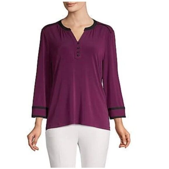 Karl Lagerfeld Magenta Contrast Trim Pintuck Blouse Size Medium NWT - Picture 3 of 9
